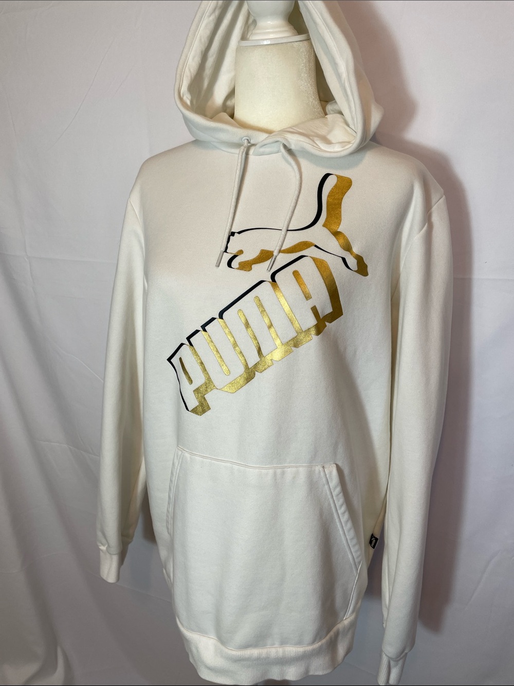 Puma Cream/White Crewneck Hoodie with Gold Logo